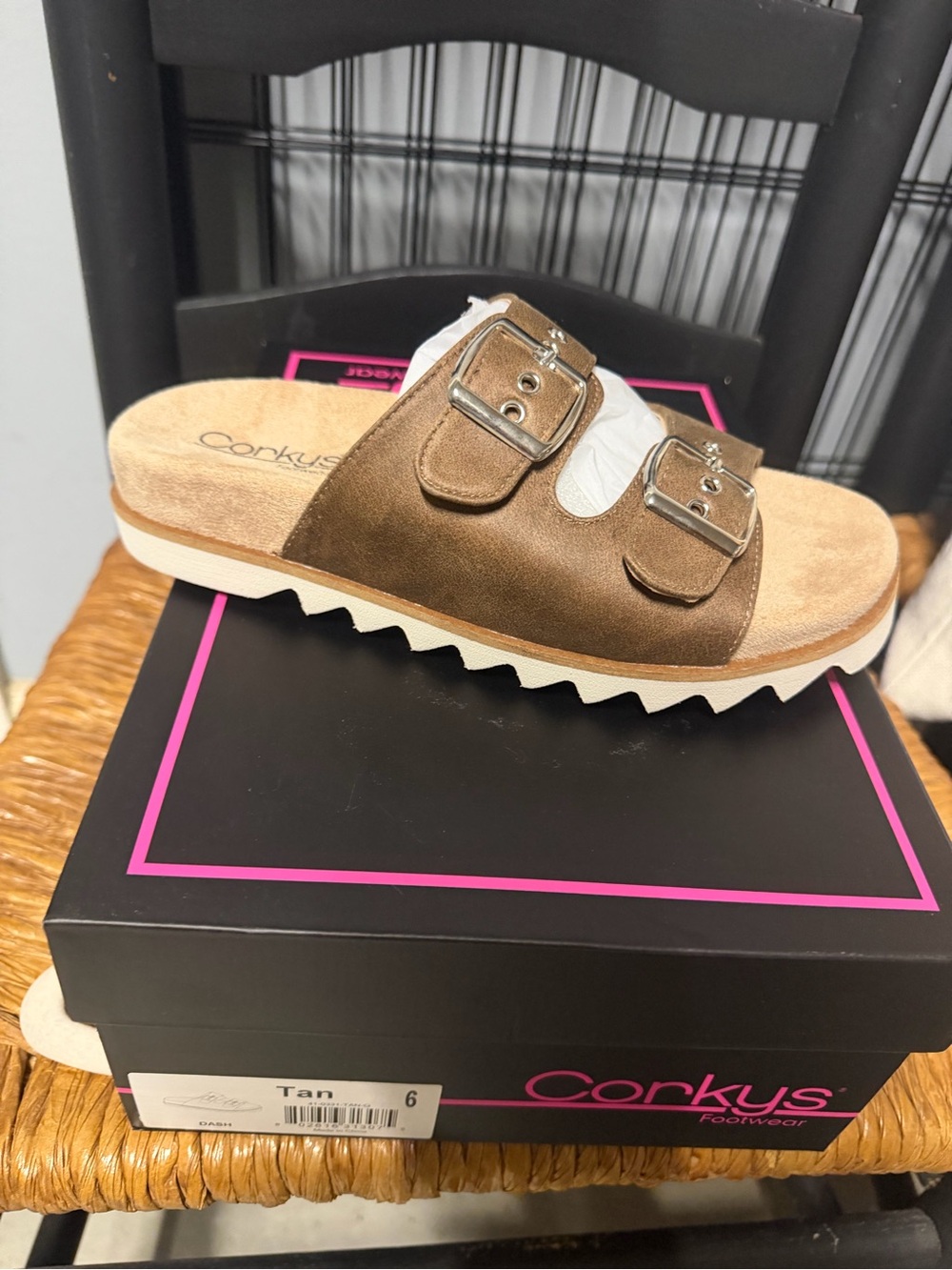 Corkys Tan Suede Double-Buckle Slide Sandal